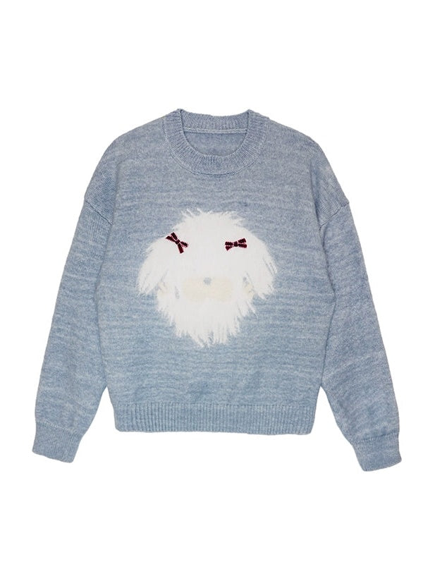 Crew Hals süßer Welpe -Hoop -Strickpullover