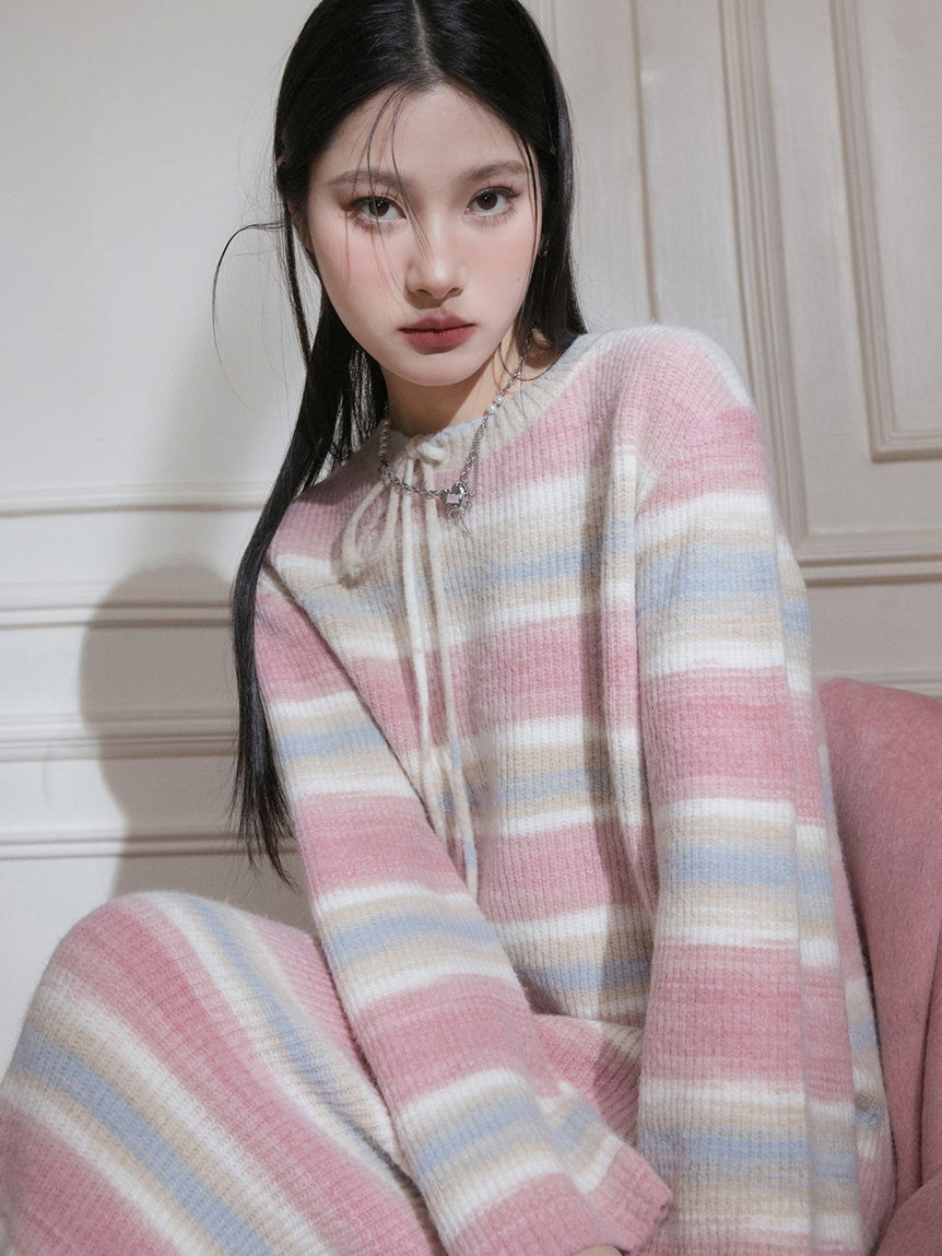 Gradient Border Loose Knitted One-piece