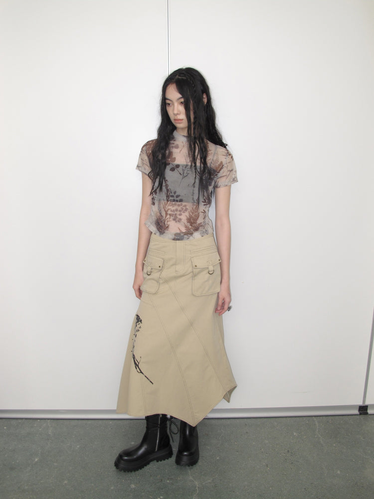 Plant Printing Micro-transparent Mesh T-shirt
