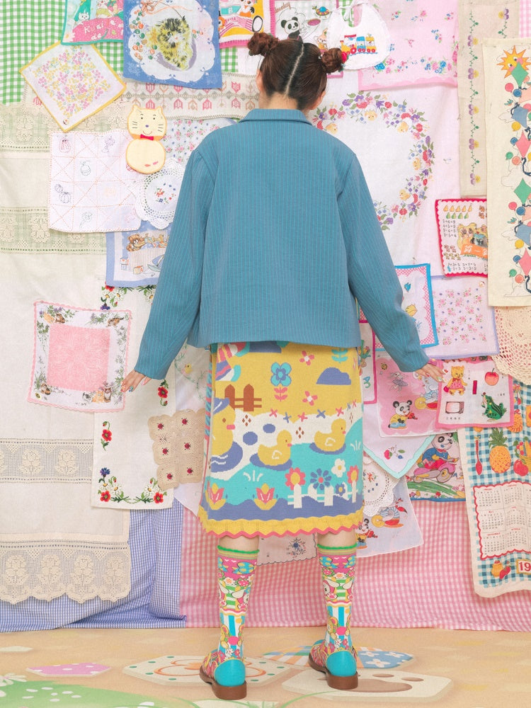 스트라이프 스티치 레트로 자수 재킷