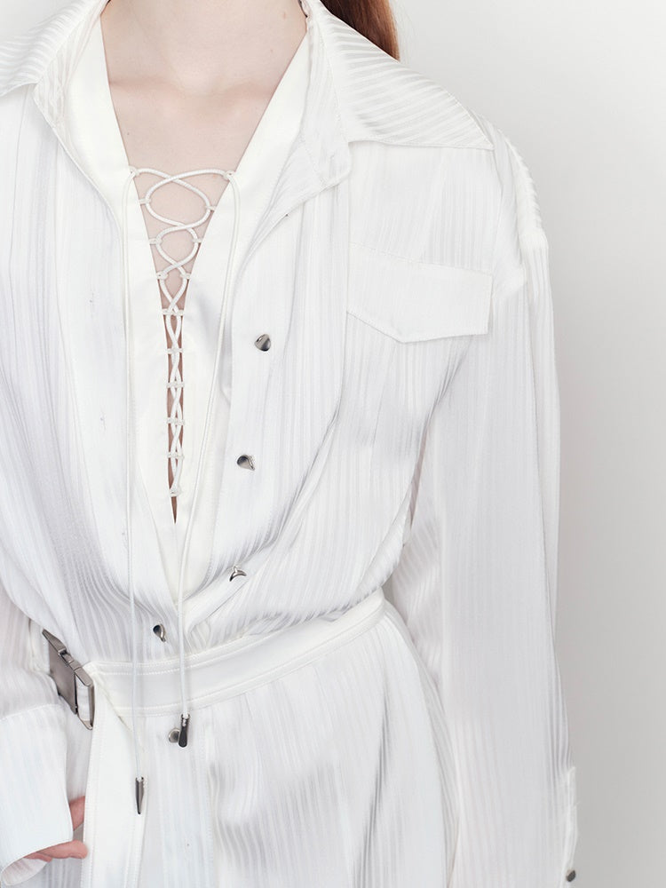 Fake 2 Piece Strapy Shirt Ein-Stück