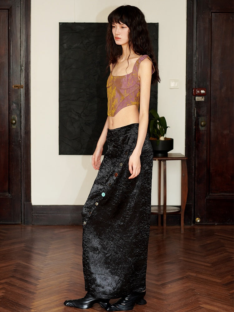 자카드 백 레이스 업 슬림 코르셋 탑