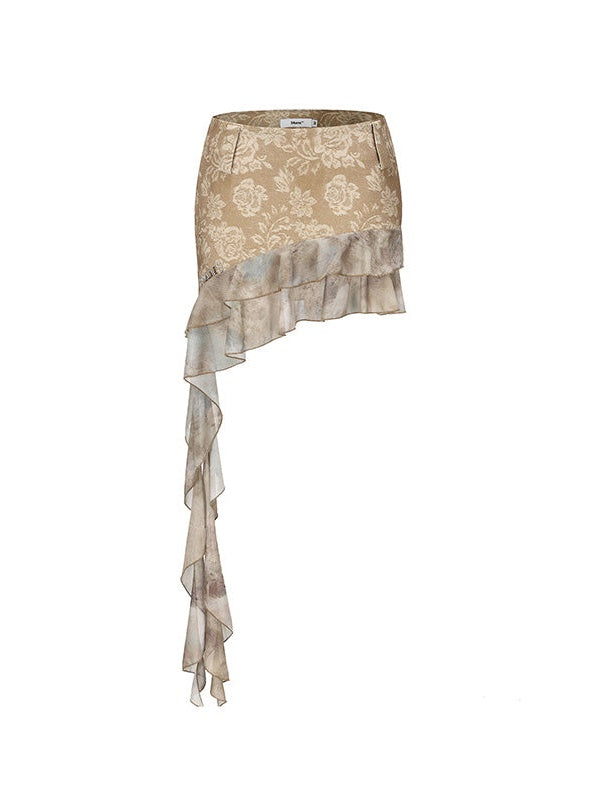 Florale französische Ärmelzip-up-Top & Rammstichrock