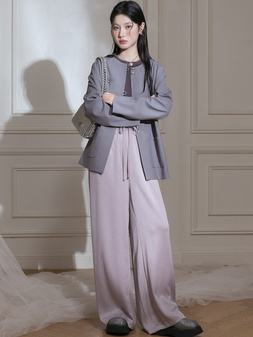 주름진 드레이프 캐주얼 바지