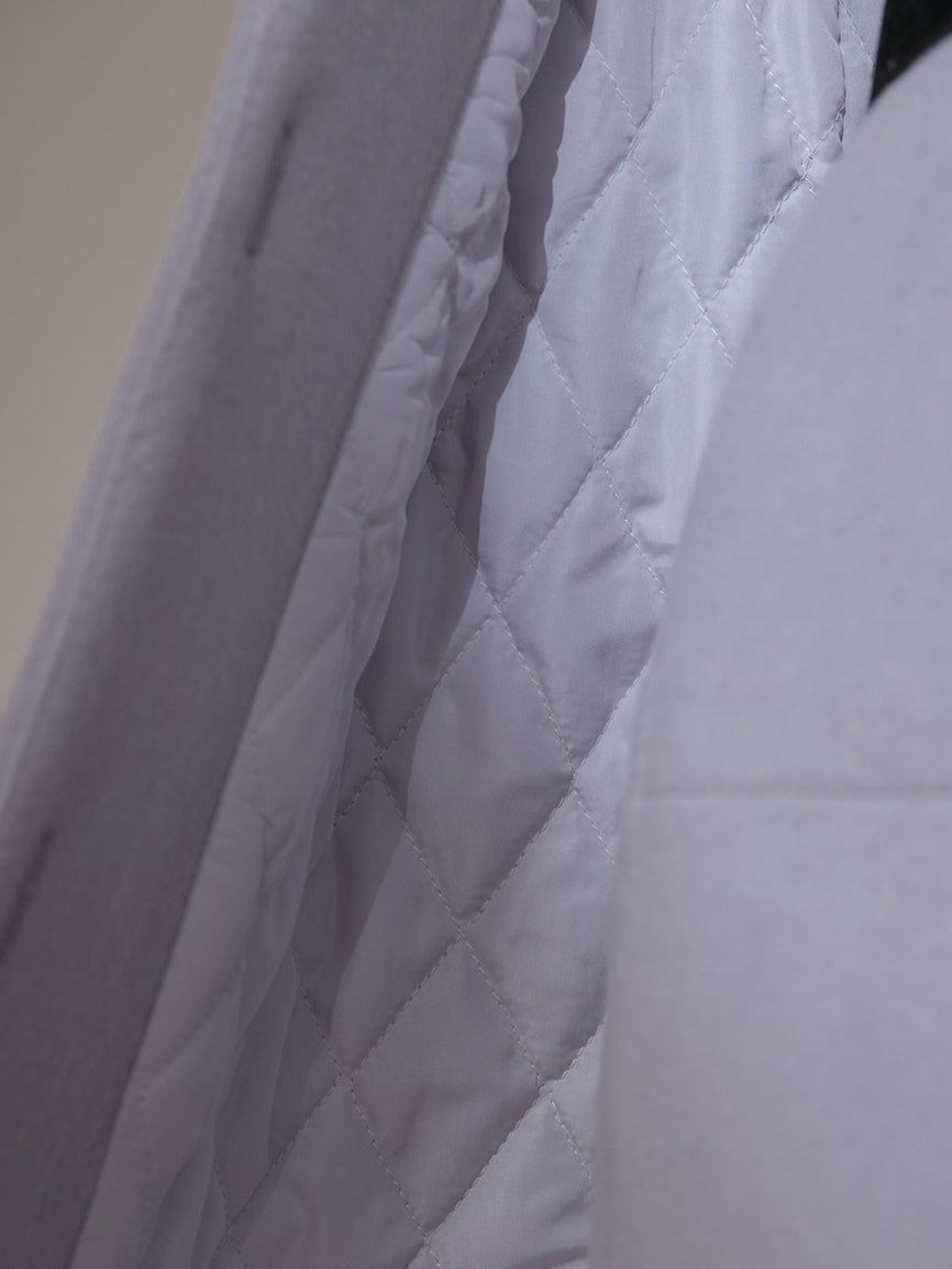 Contrast Color No-Collar Long Jacket & A-Line Skirt