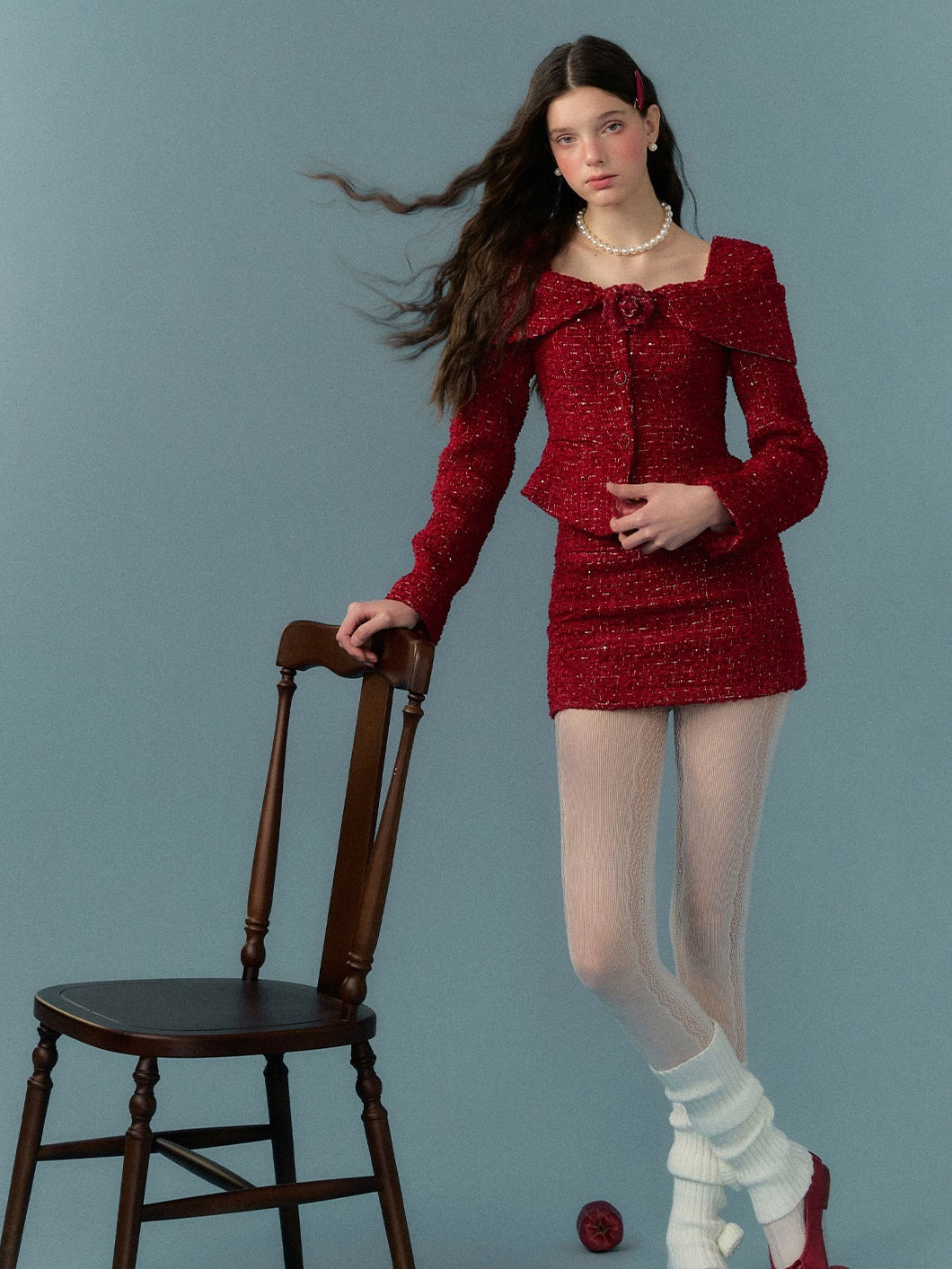 Woven Shag Retro Tweed Jacket & Short & Long Skirt