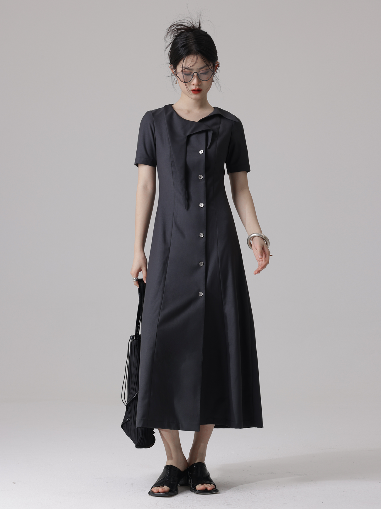 Futuristic Backless Lace-up Asymmetry Collar Dress