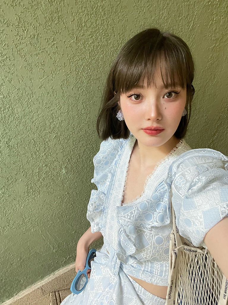 Hollow Lace Puff Sleeves Waistless Dress