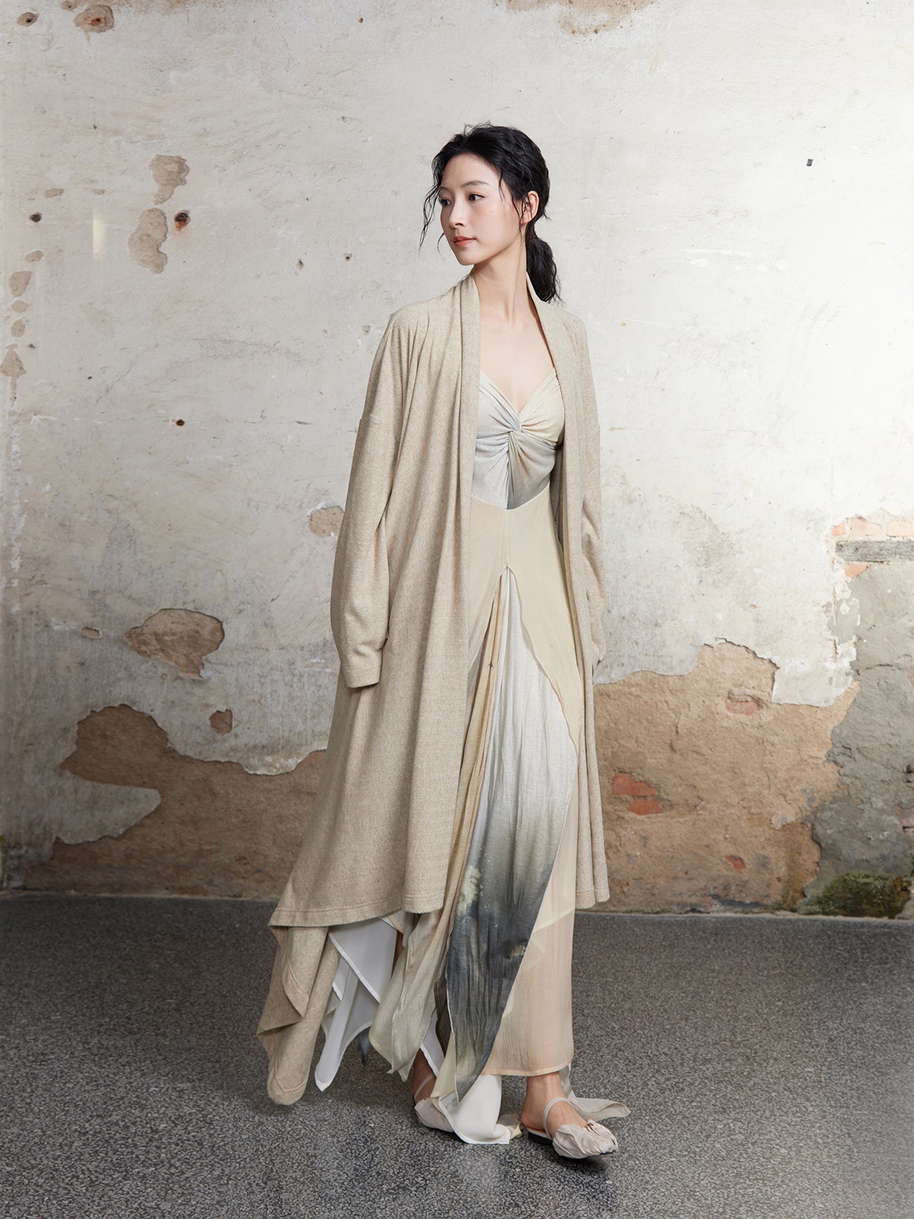 Strickkragen lange Kleid -Strickjacke