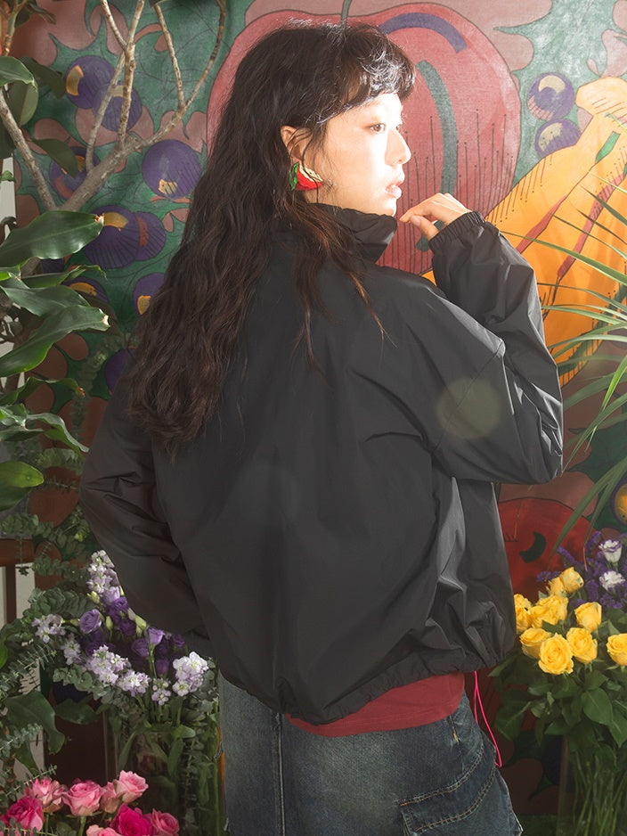 Cherry Embroidery Loose ZIPUp Jacket