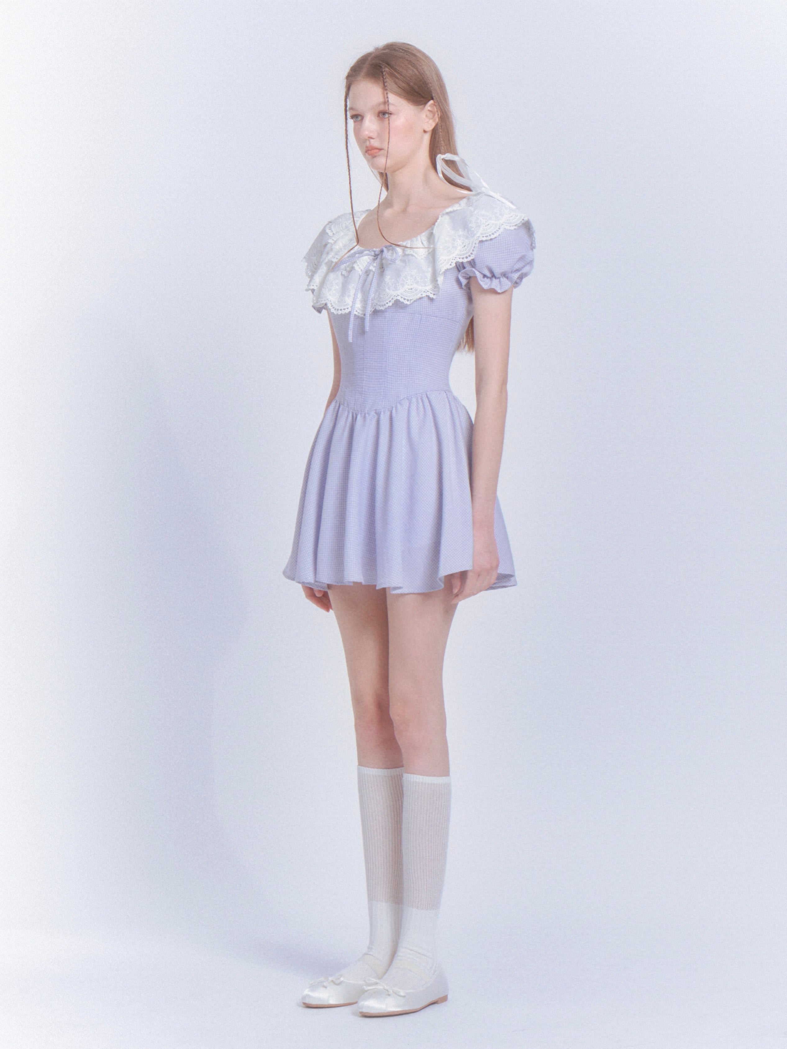 Netzspitze Stickerei Prinzessin Puffärmel Kleid