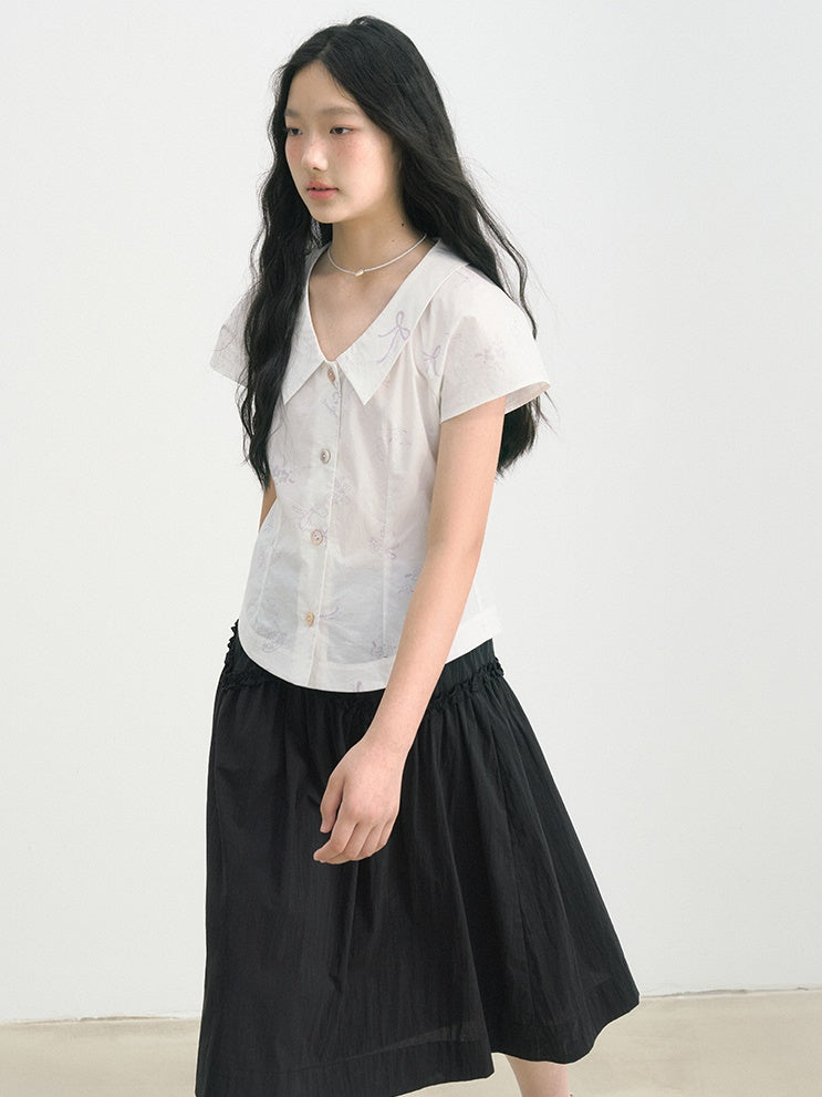 V-arc Design Waist Fungus Gather Skirt