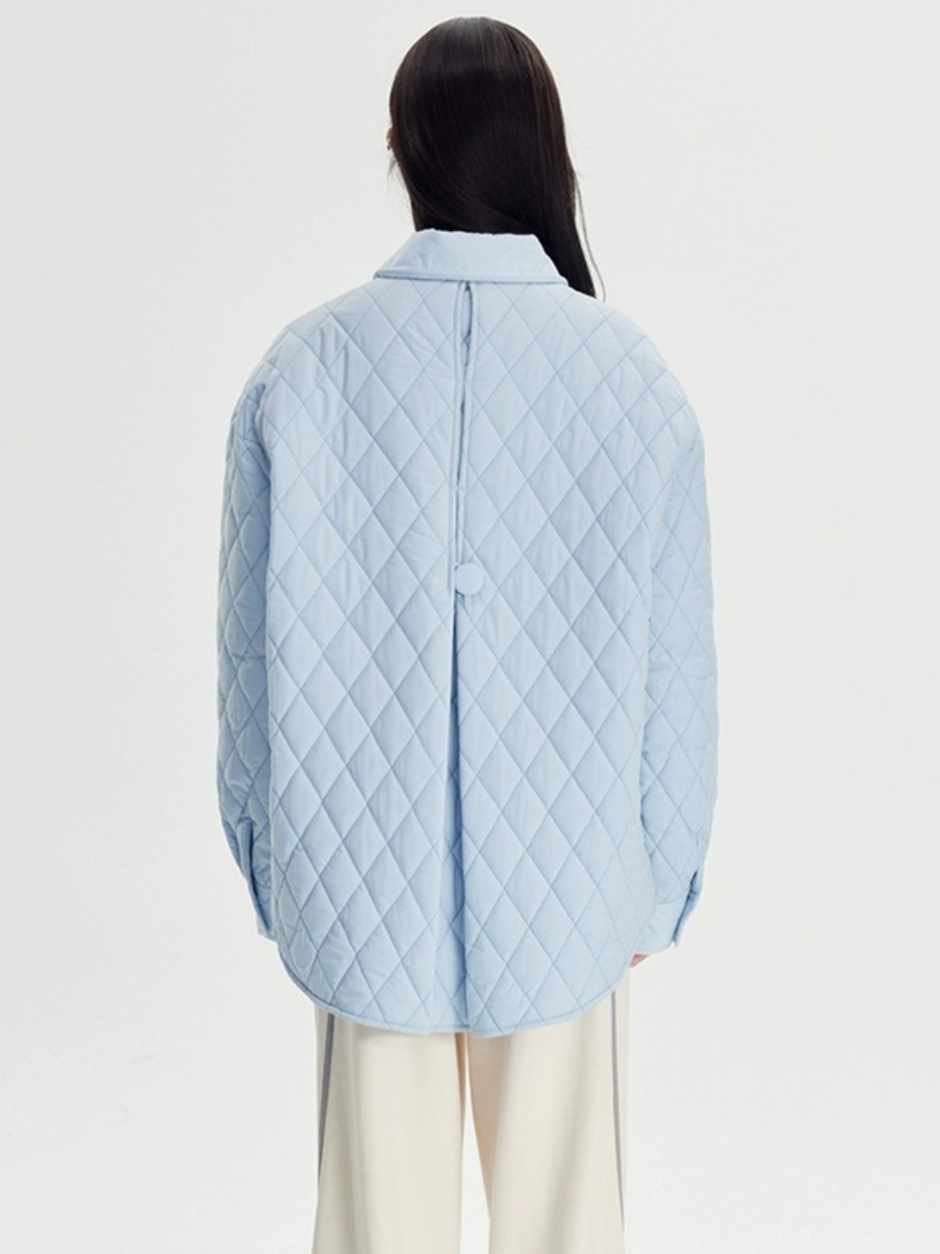 장식용 가죽 라펠 마름모 퀼팅 재킷