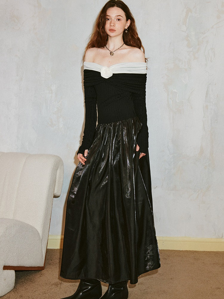 Elegant Off-shoulder Three-dimensional Rose Splicing Dress