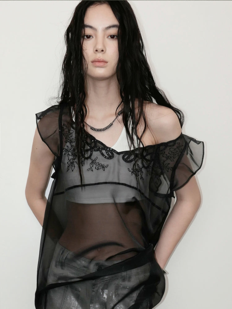 Lace Sequin Embroidery Tulle See-through Dress