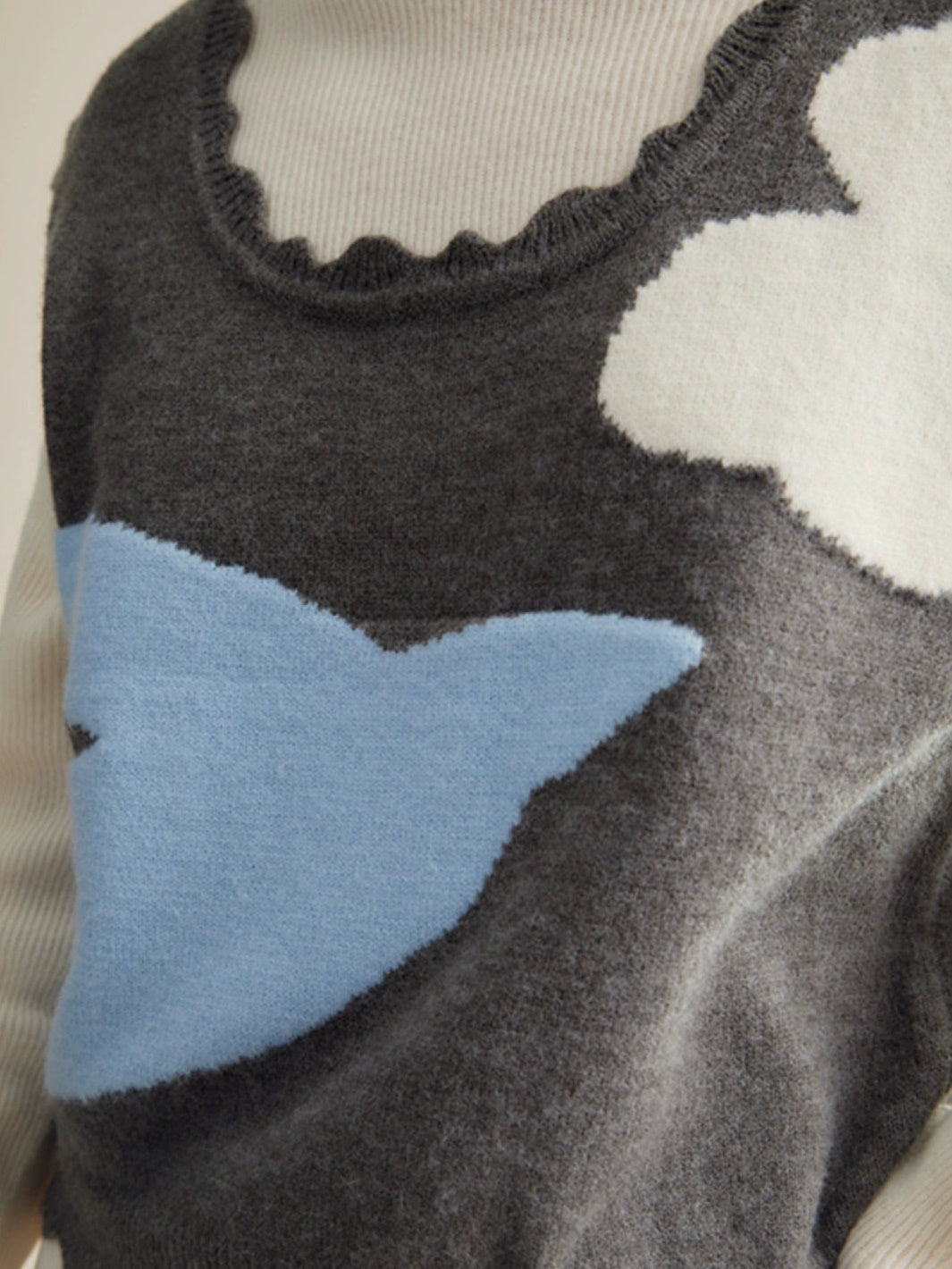 Rüschenkante Vogel Design Stricke Weste