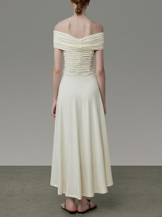 Off-Shouder sammeln drapieren langen Kleid