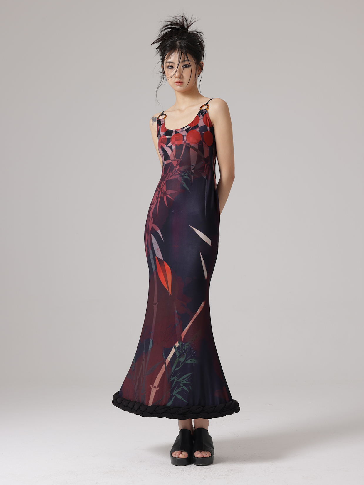 CHINESE STYLE PRINT MERMAID ADJUSTMENT SUSPENDER Dress