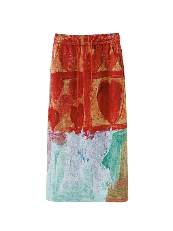 Oil Painting Taste Printed Sweat & Skirt