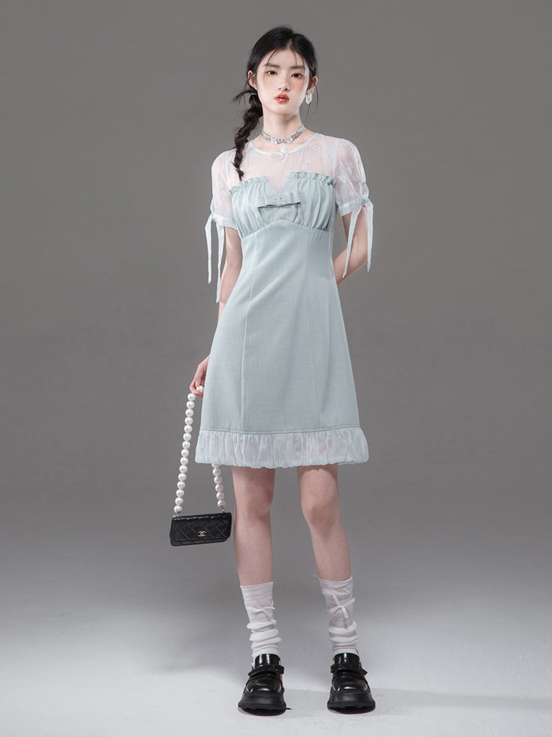 Lace Patchwork Double Layer Flower Bud Dress