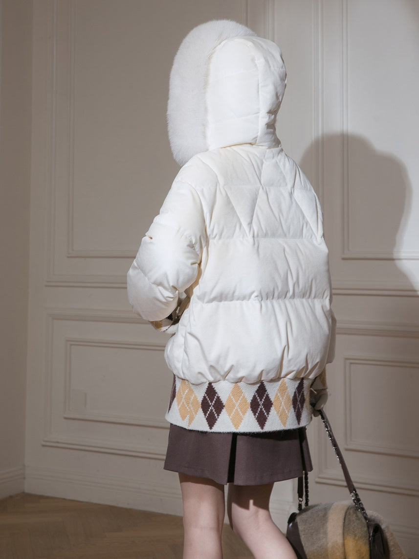 Diamond Check Spleißen mit Kapuze -Down -Jacke