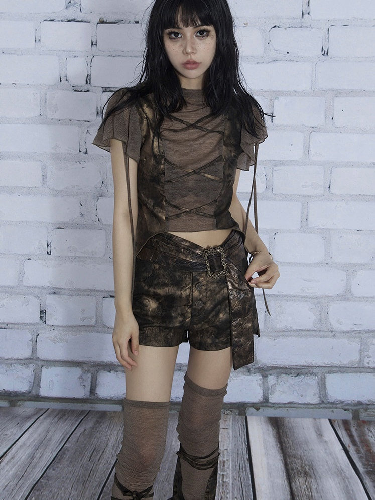 Smudge Print Hot Pants & Long Leg Cover