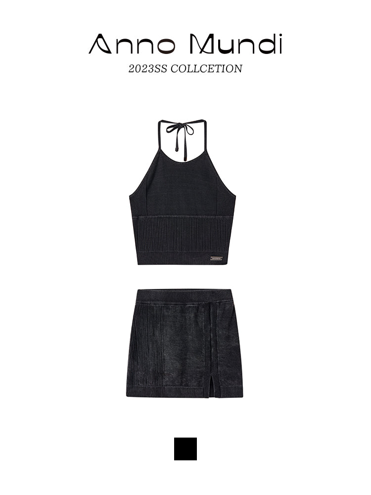Tops&Mini-Skirt Summer-Knit Casual Set-Up