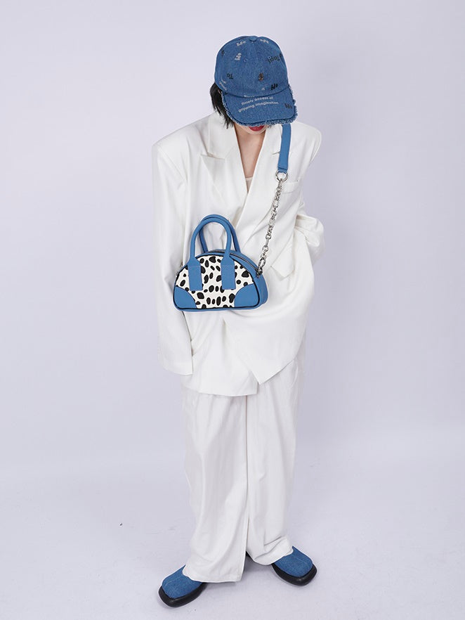 소 패턴 가죽 미니 메신저 백