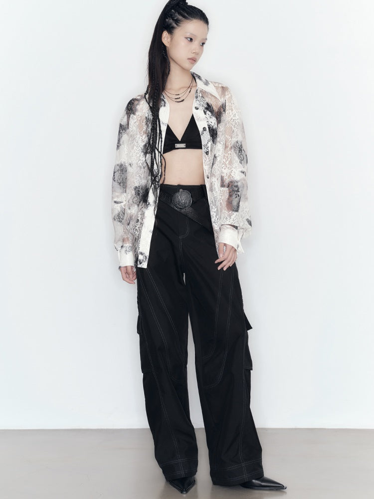 Tie-dye Printing Lace Shirt & Skirt