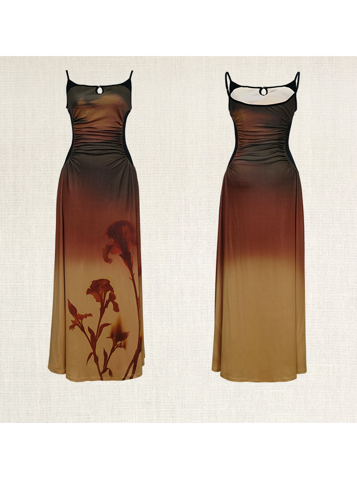 Gradation Printed Elastic Slim Fit Suspender Dress