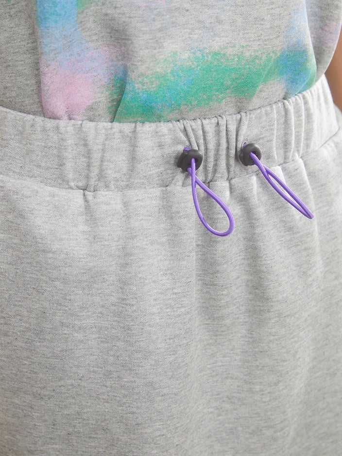 Cherry Embroidery Short Sleeve T-shirt & Sweat Straight Loose Skirt