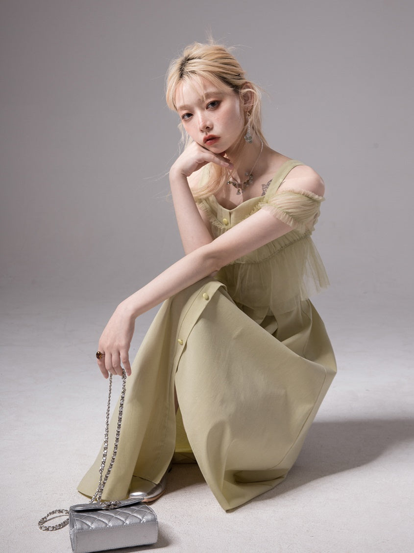 Mesh Sheer Top & Irregular Hem Sundress One-piece Set-up