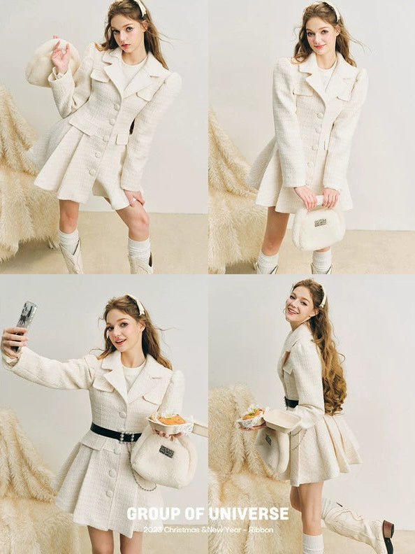 Puffärmel Taille Form Design Teeed Textur Faltenkleid