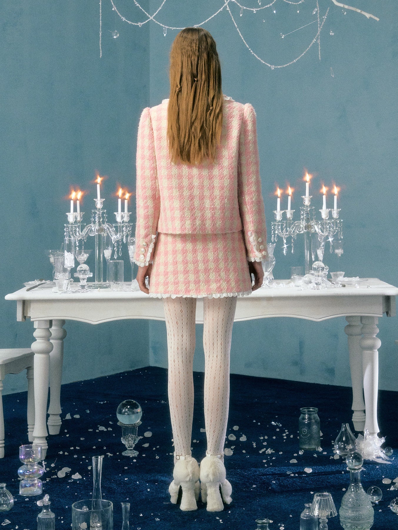 Plaid Bow Flower Brosche Spee Paded Short Jacket & Rock