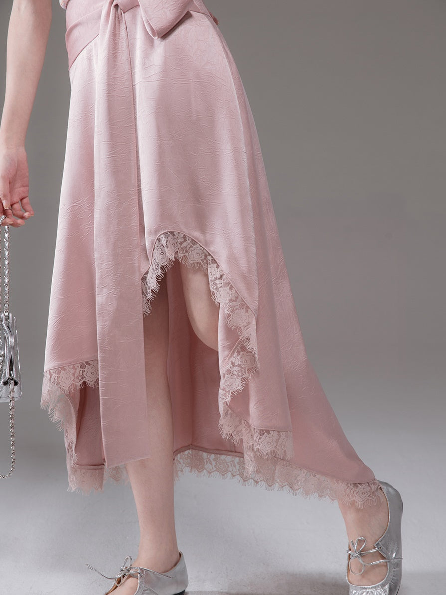 Embossed Satin Irregular Hem Skirt