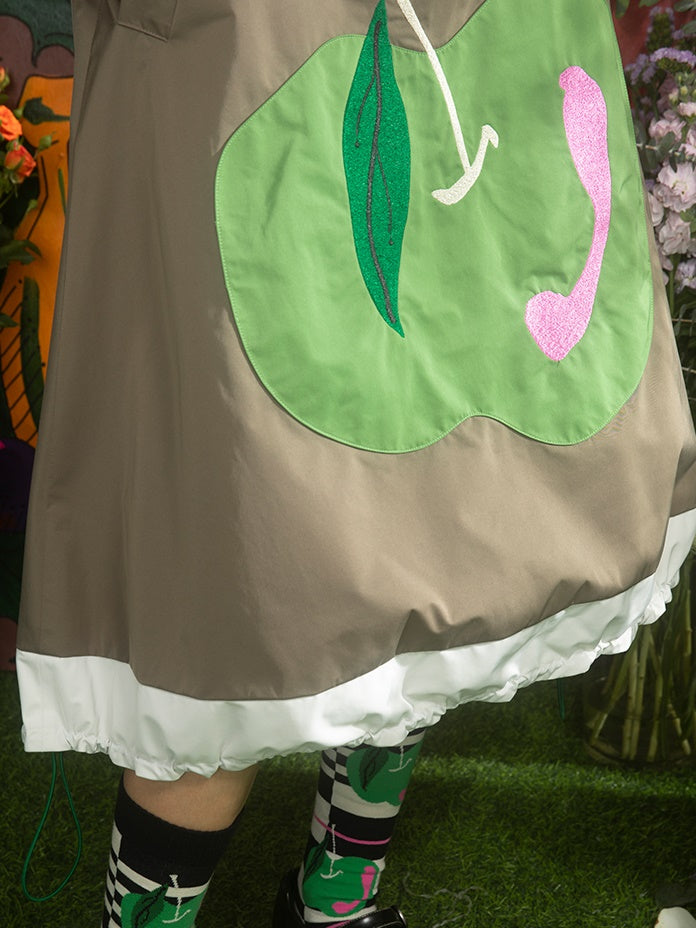 Contrast Stitching Hooded Windbreaker & Patchwork A-Line Skirt