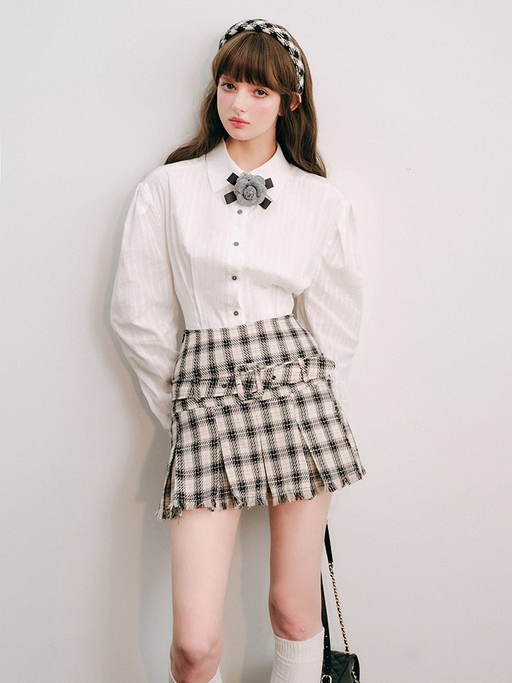 Moderner Plaid hoher Taillen-A-Line-Faltenrock