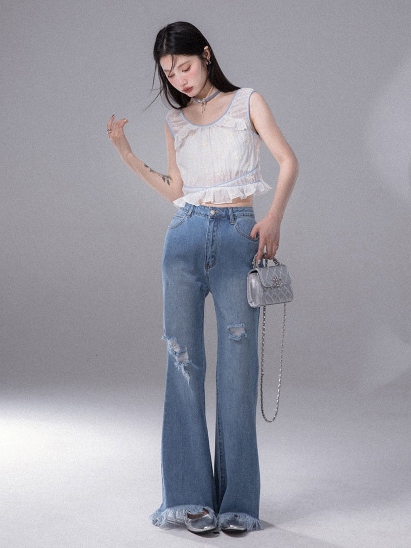 Embroidered Sleeveless Tulle Top & Tube Top