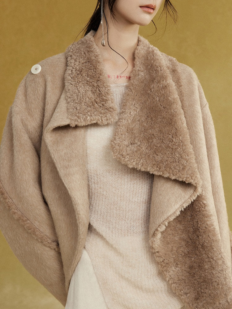 드레이프 넥 보아 짧은 재킷