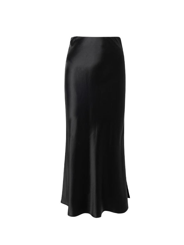 Glossy Drape Slit Skirt