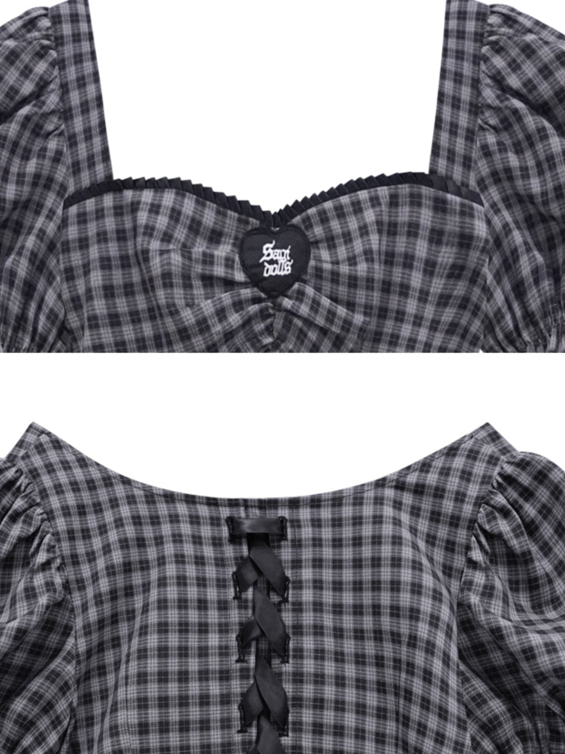 백 중공 점검 리본 원피스