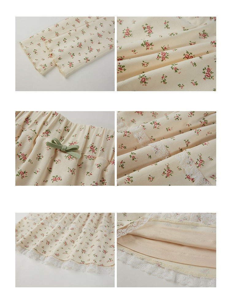 French Floral Girly Camisole & Cropped Cardigan & Skirt