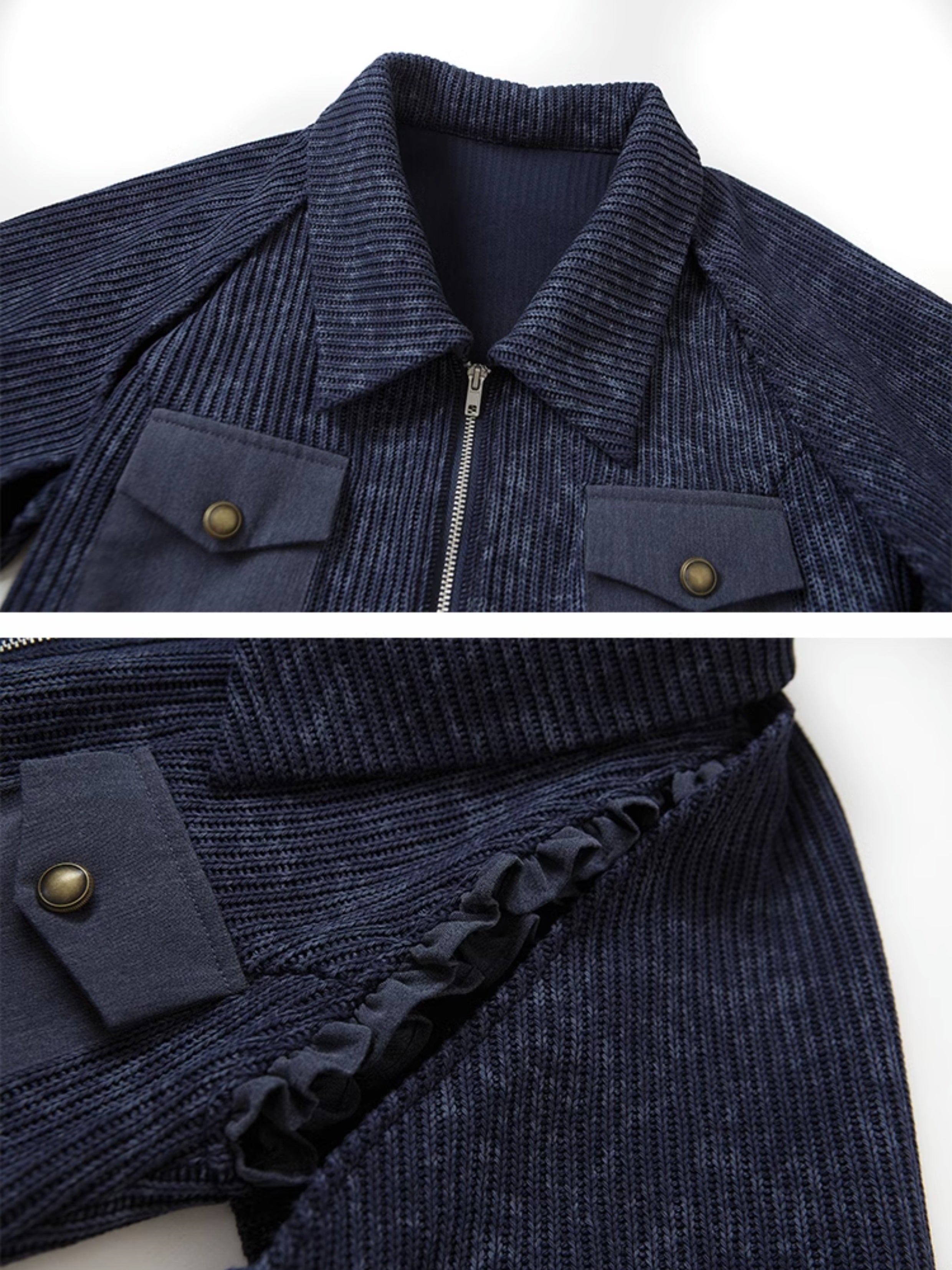 Polo Collar Knitted Sleeveless Top & Shawl Cardigan Set-up