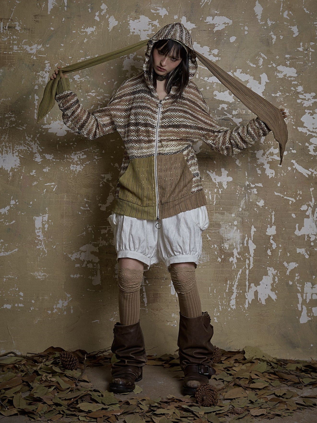 Veste à capuche en vrac creux de bordure de lapin creuse