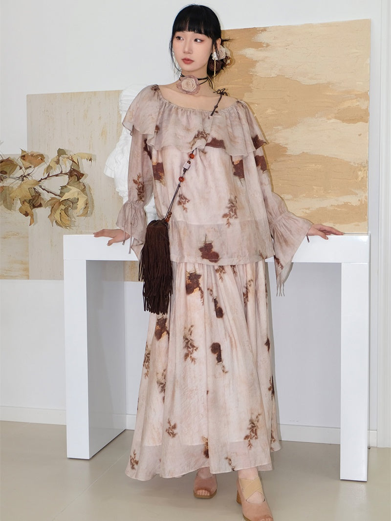 Tie-dye Style Long Gather Skirt