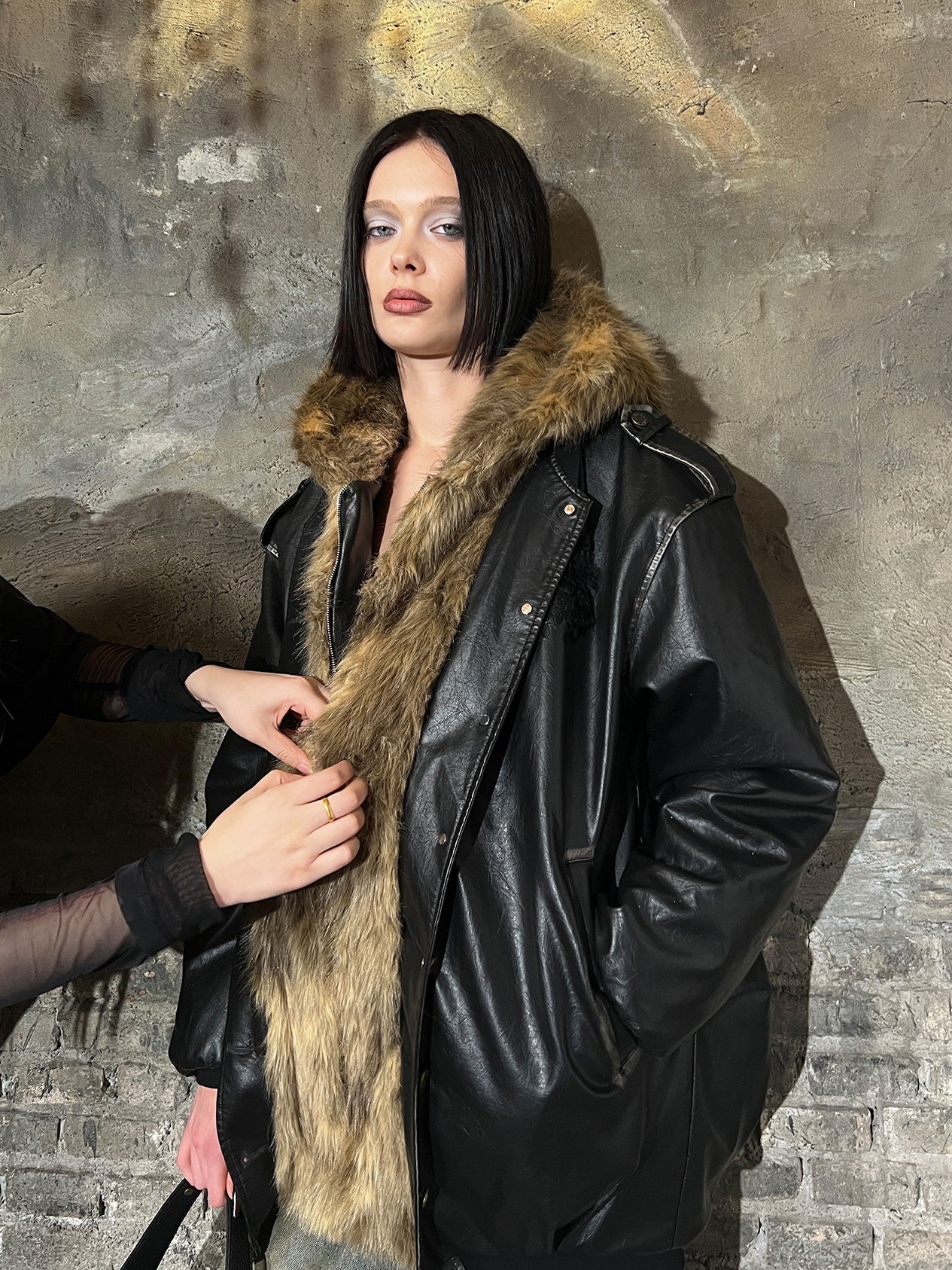 모피 스 플라이 싱 씻은 가죽 자켓