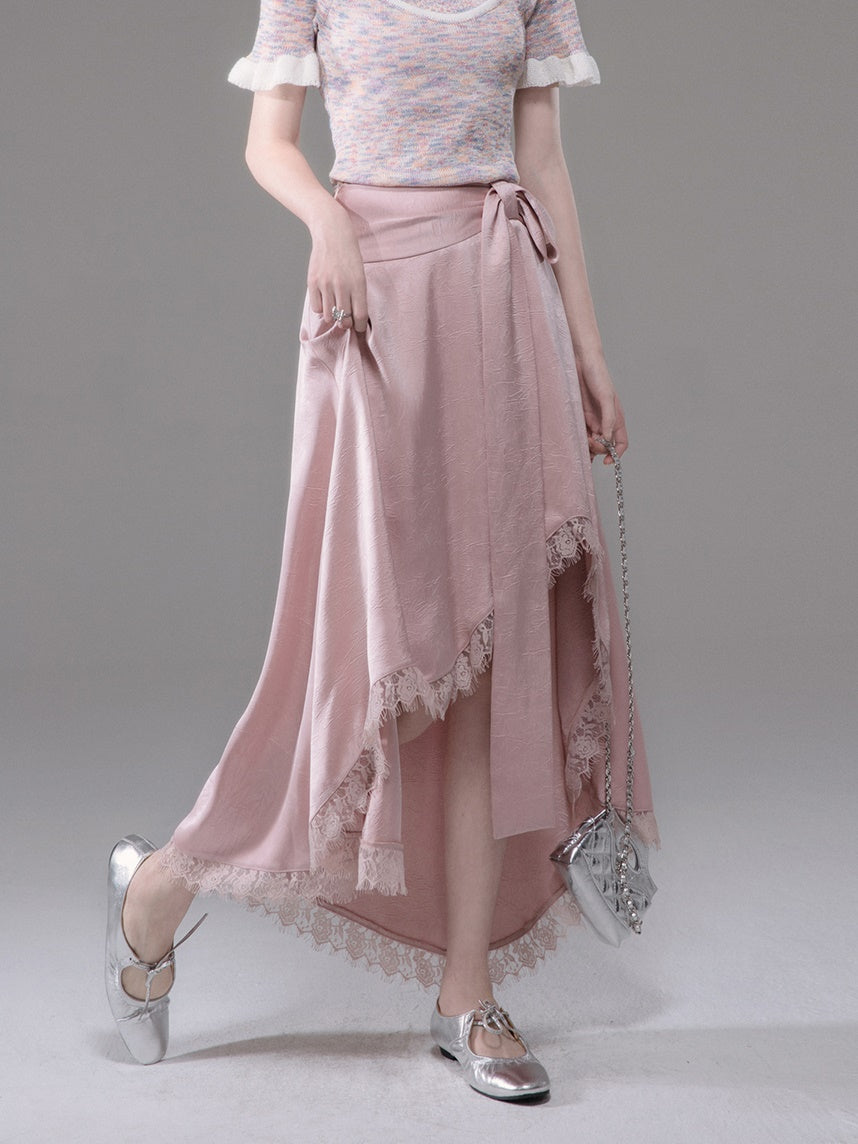 Embossed Satin Irregular Hem Skirt