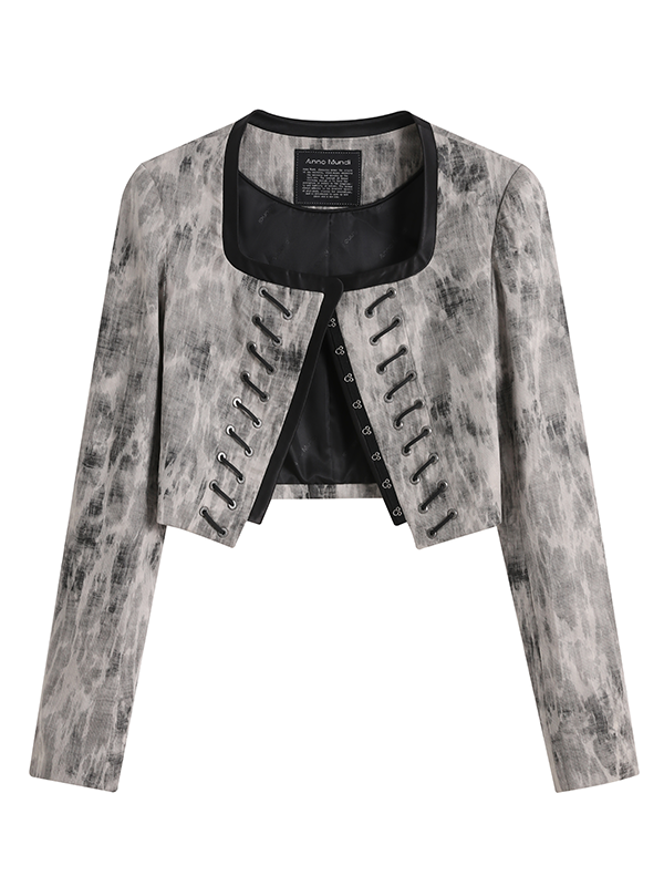 Mottled No Collar Jacket & A-Line Mini Skirt