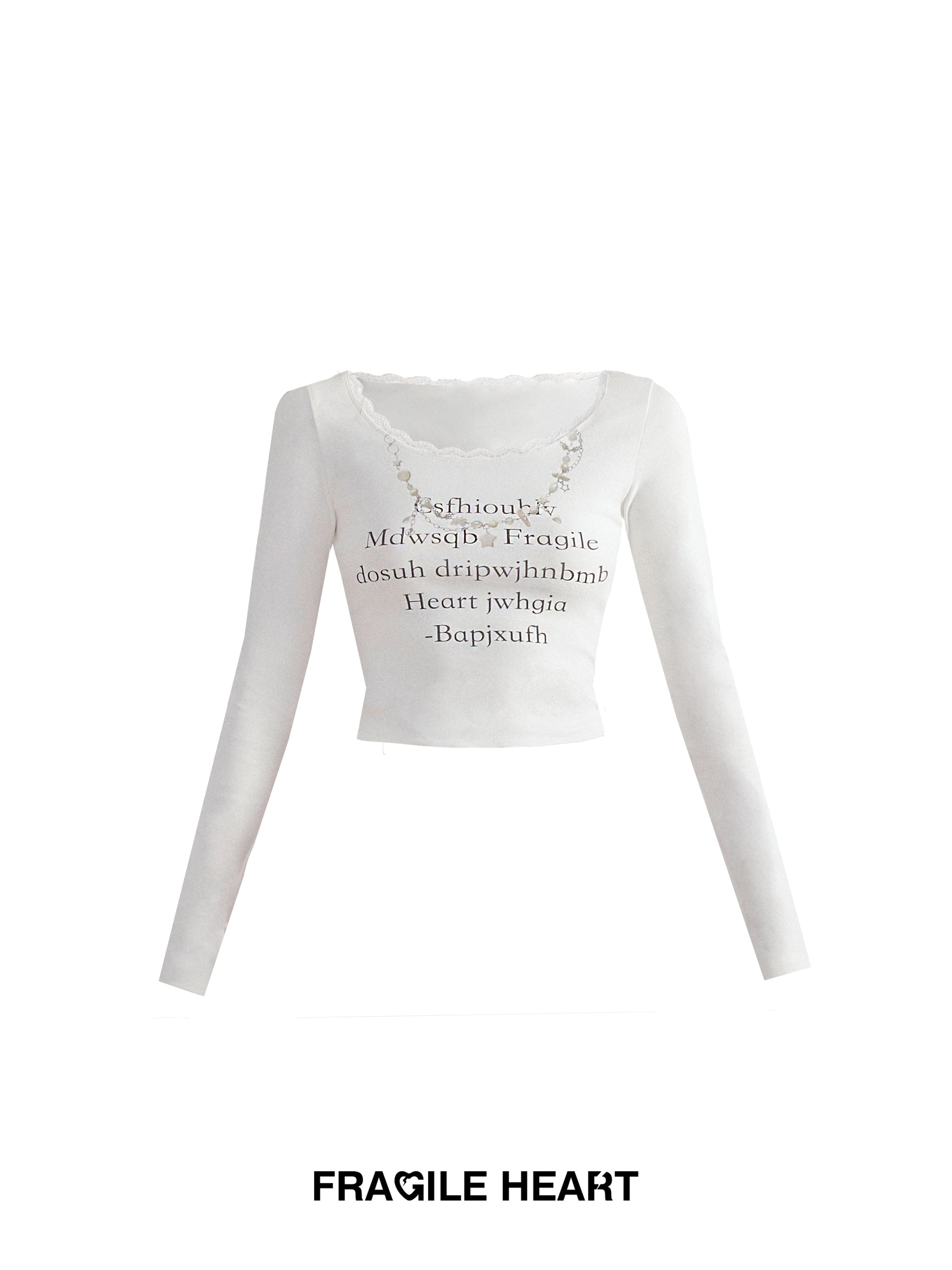 Spitze langärmelige Schriftzufer T-Shirt & gerade Rock