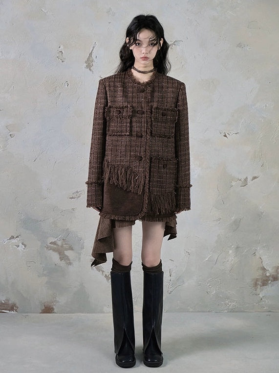 Tweed Loose Tassel Short Coat